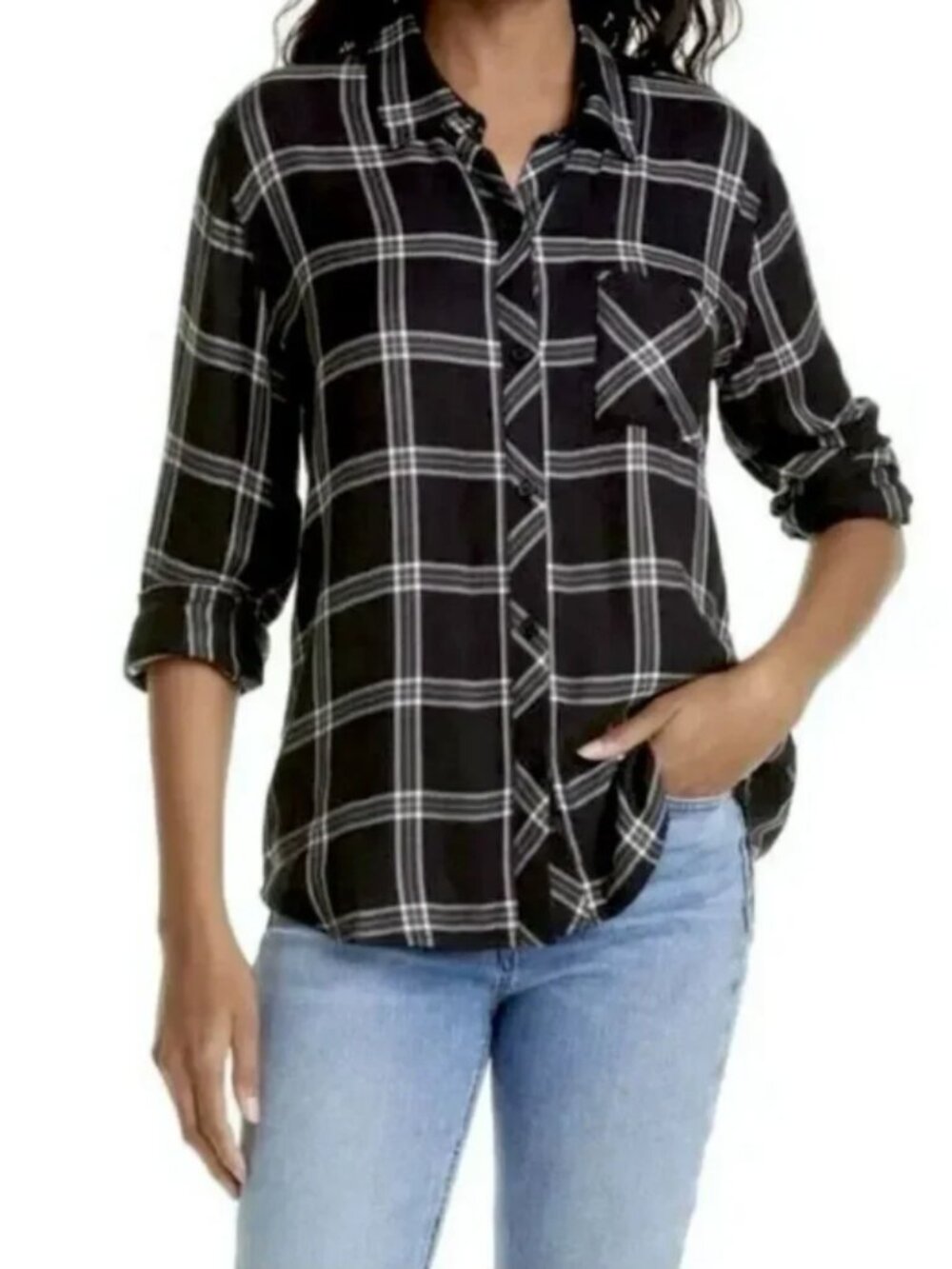 Rails Hunter Plaid Button Down Shirt Ash Cream Grey - Women's XL
